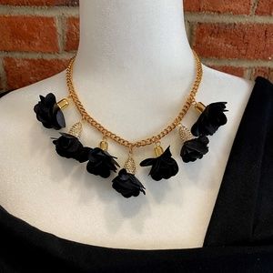 INC Black Fabric-Flower Statement Necklace,